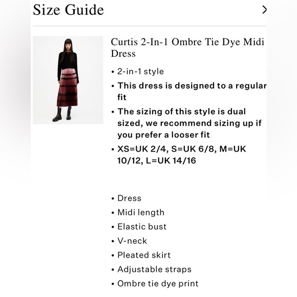 EUC like new ALLSAINTS SzL Curtis 2-in-1 pleated tie-dye pleated midi dress… - Picture 3 of 8